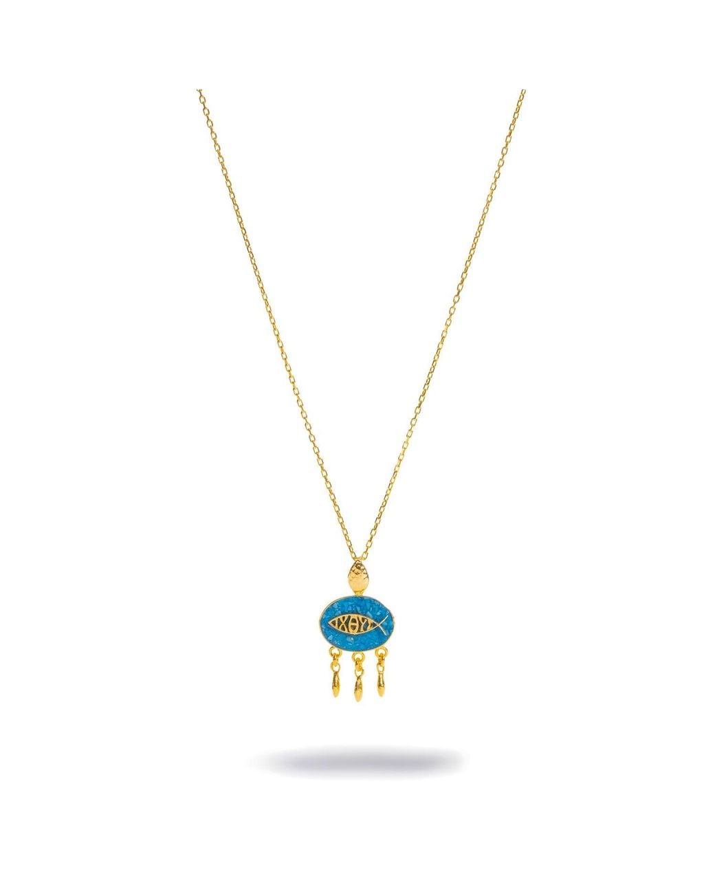 Ebru Jewelry Metallic Lucky Fish Mosaic Pendant Necklace
