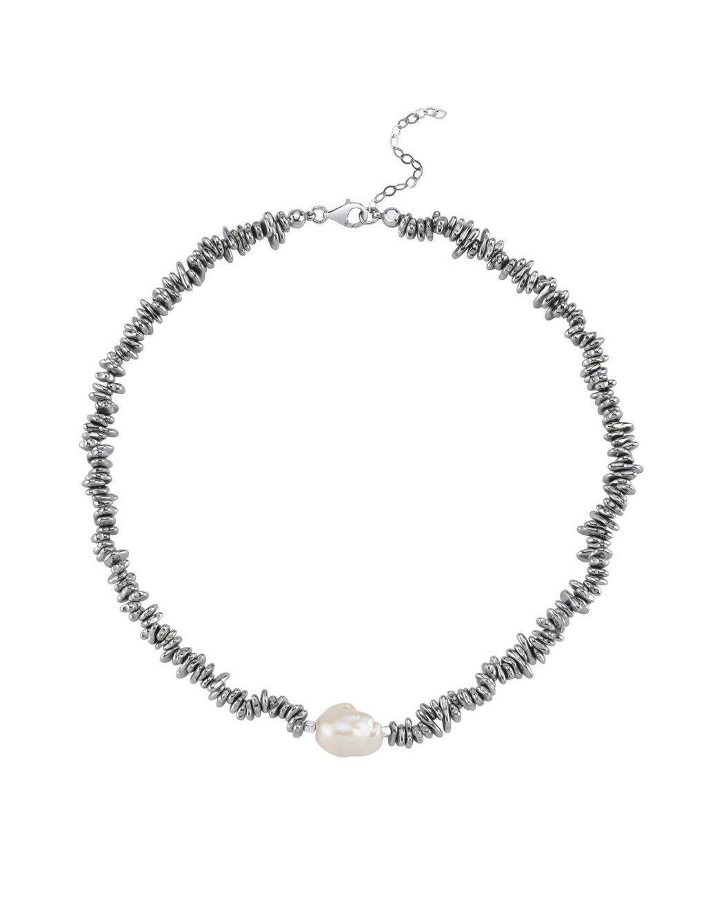 LINYA JEWELLERY Metallic Halia Hematite Stone Baroque Pearl Necklace