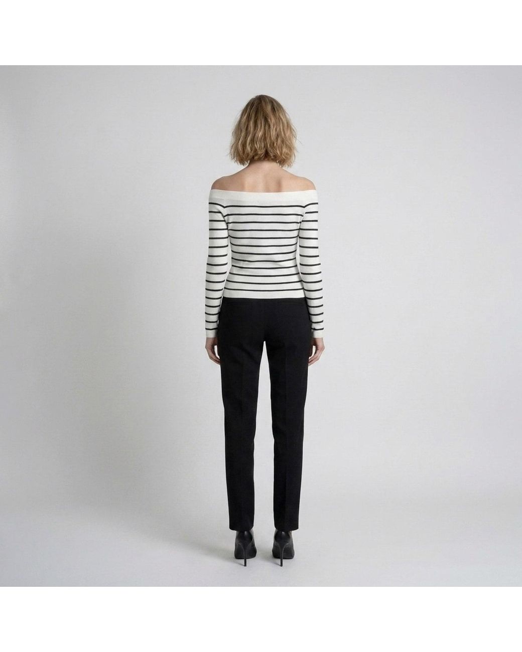 Modenaire Gray Striped Knit Top Sculpted Form
