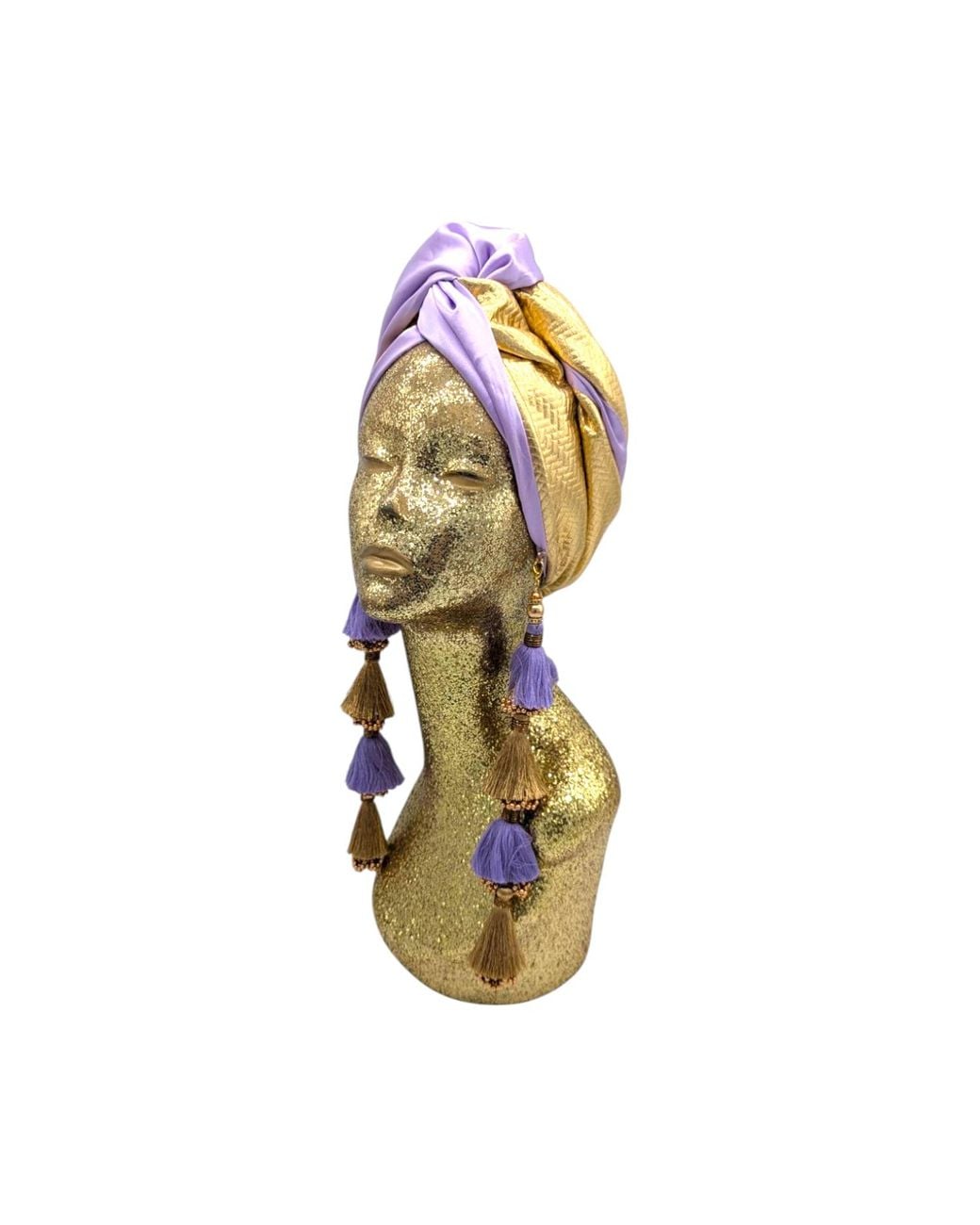Julia Clancey Metallic Zia Golden & Lilac Silk Dorado Reversible Turban
