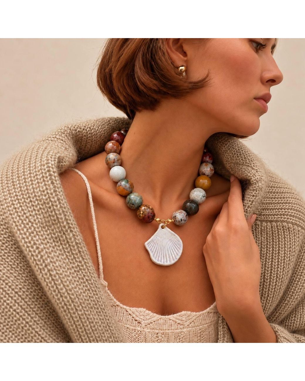 Carolina Benoit Metallic Ocean Jasper & Shell Necklace