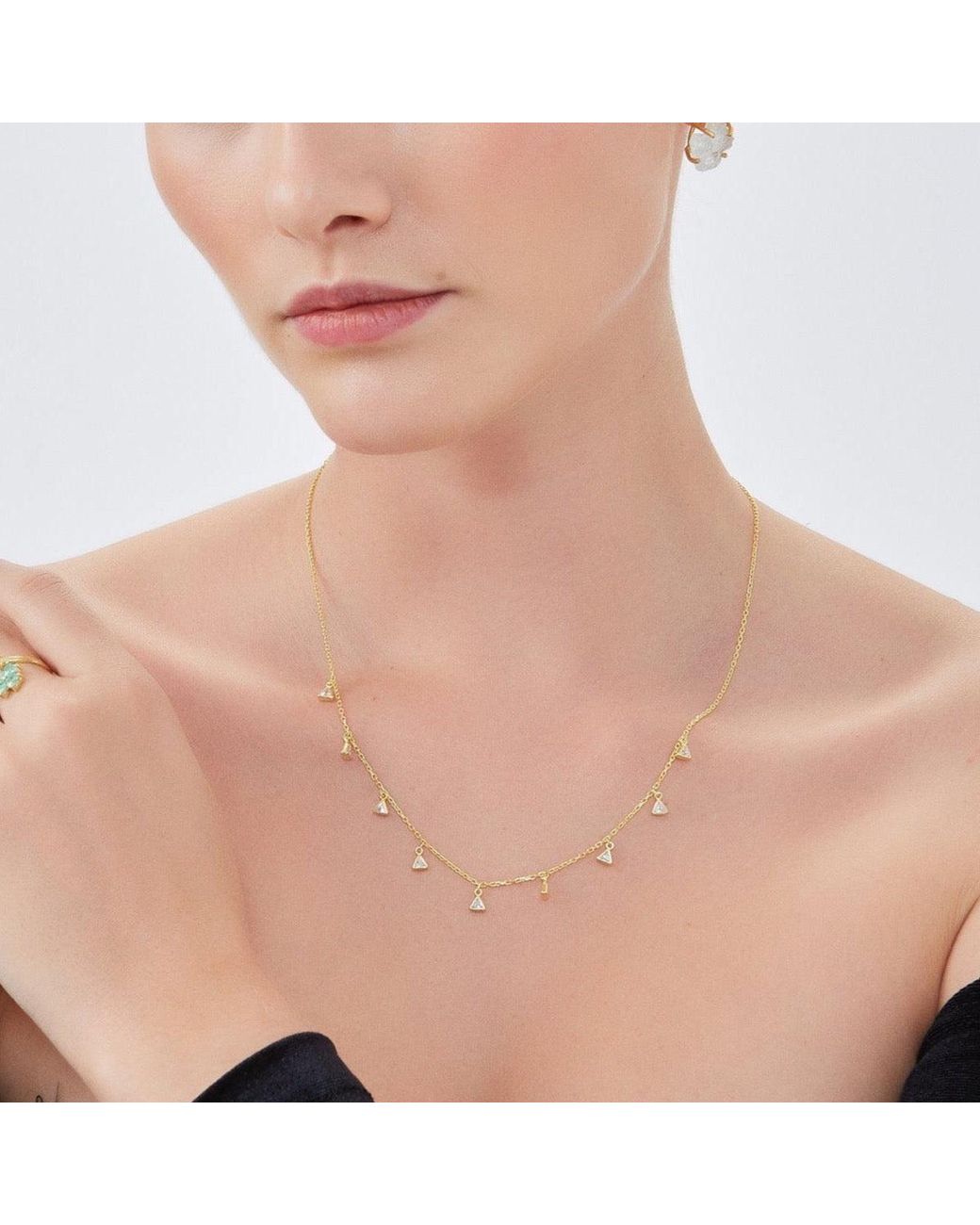Spero London Metallic Jewelled Triangle Sterling Station Necklace