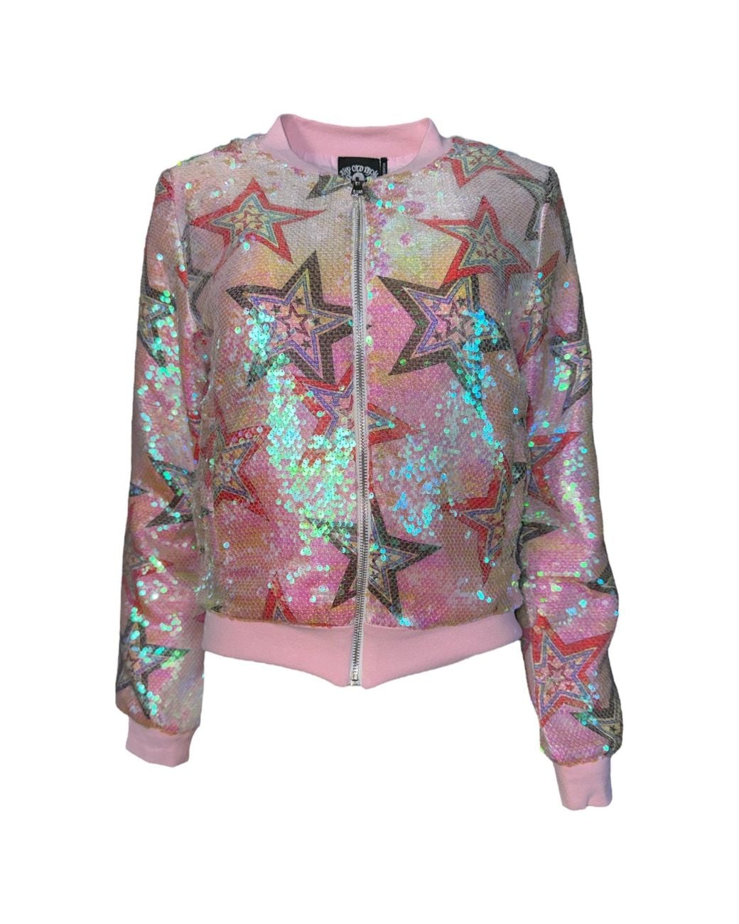 Any Old Iron Multicolor Iridescent Star Sequin Bomber Jacket