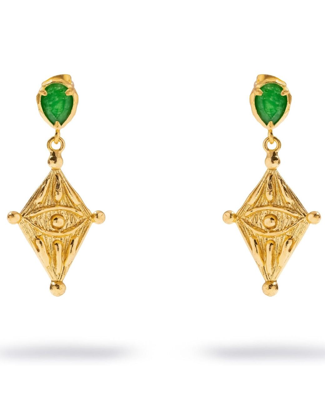 Ebru Jewelry Metallic Ancient Gaze Evil Eye Jade Drop Earrings
