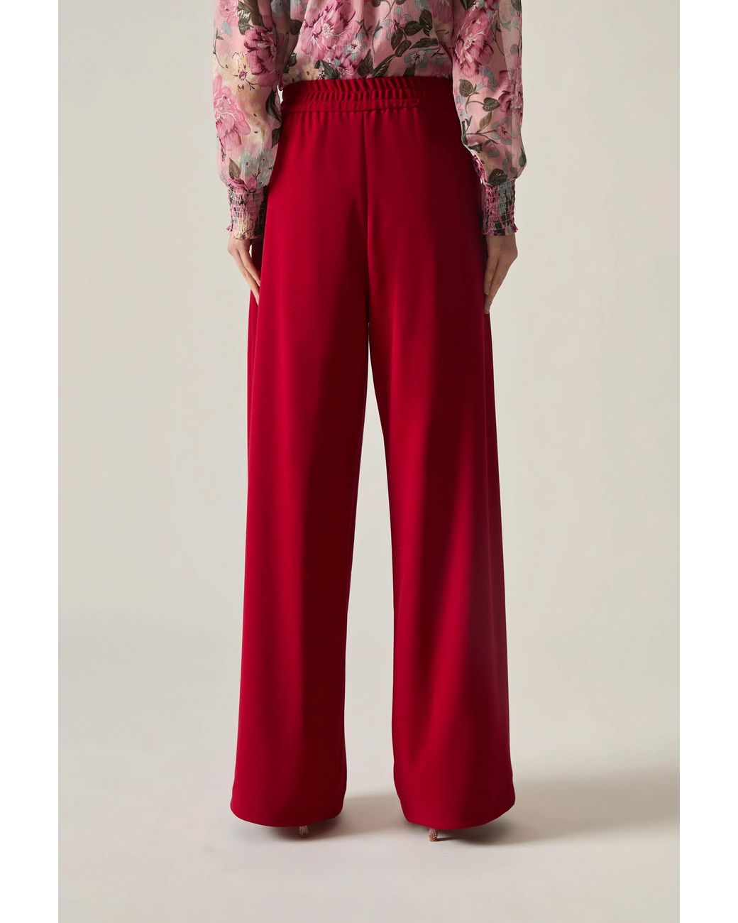 James Lakeland Red Burgundy Wide Leg Suit Trousers