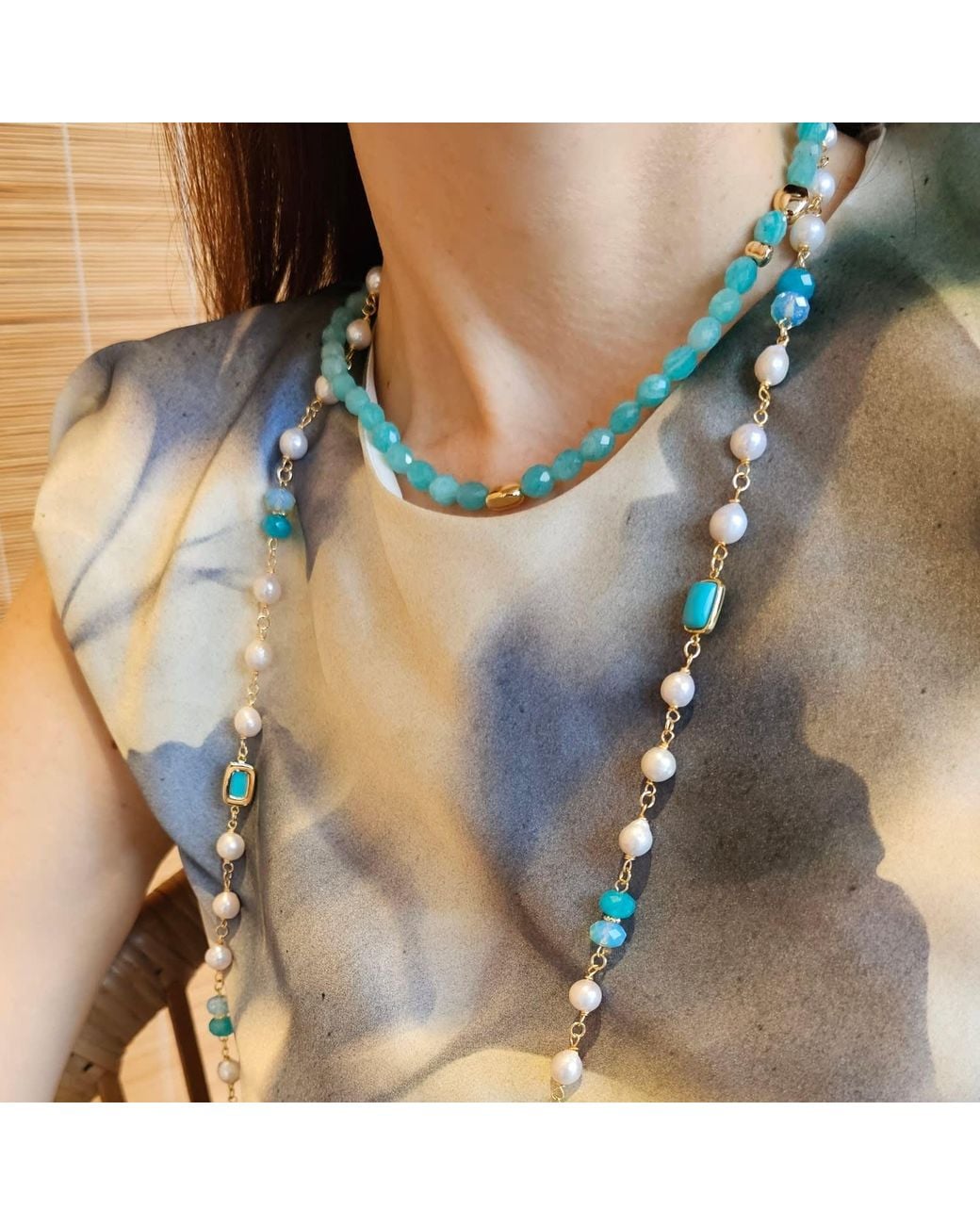 Farra Blue Amazonite Minimalist Short Necklace