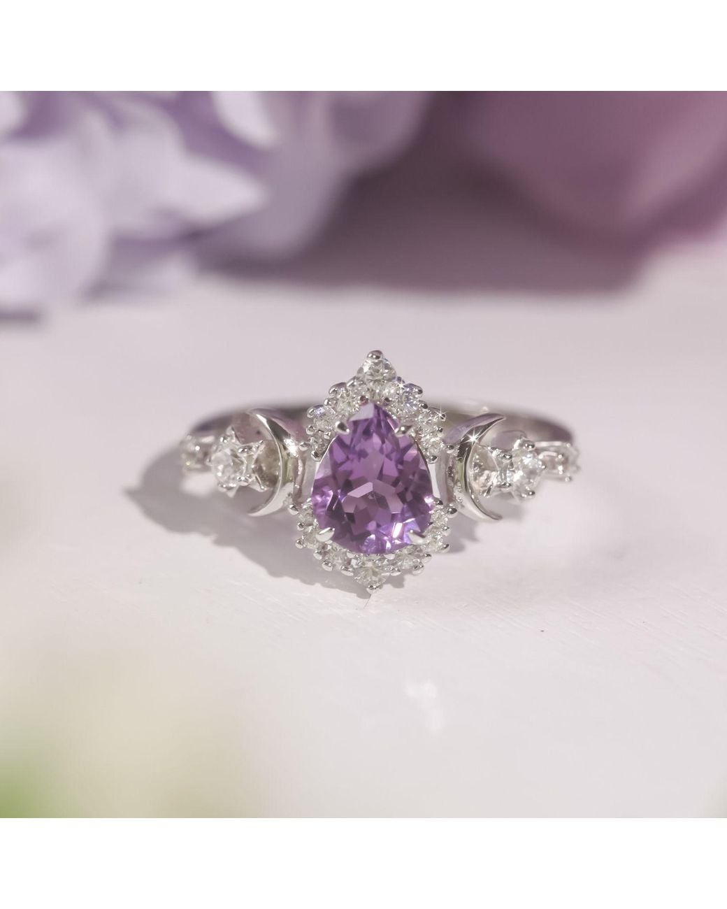 Azura Jewelry New York Purple Galactic Pear Cut Amethyst Ring Vermeil