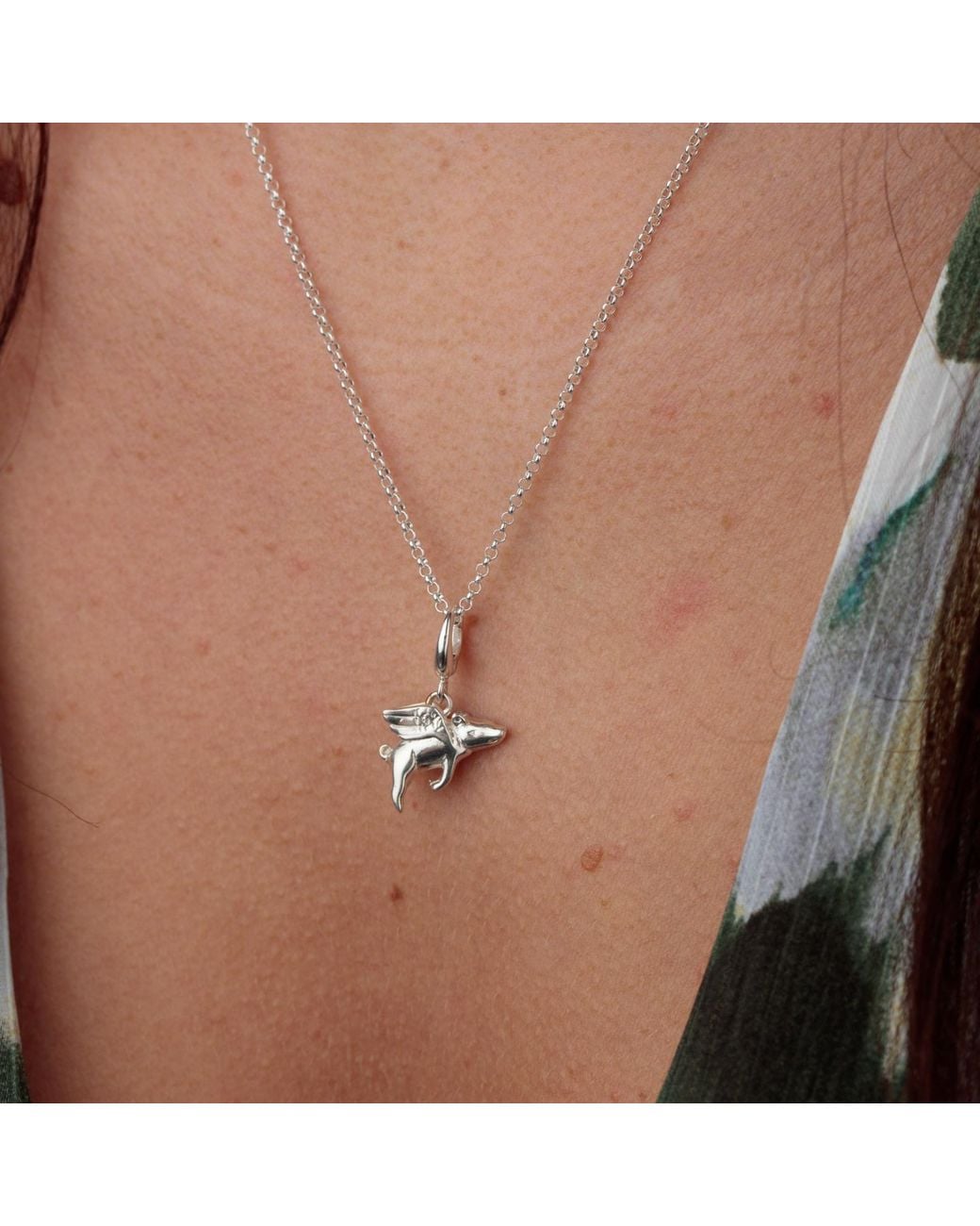 Lily Charmed Metallic Sterling Flying Pig Charm Necklace