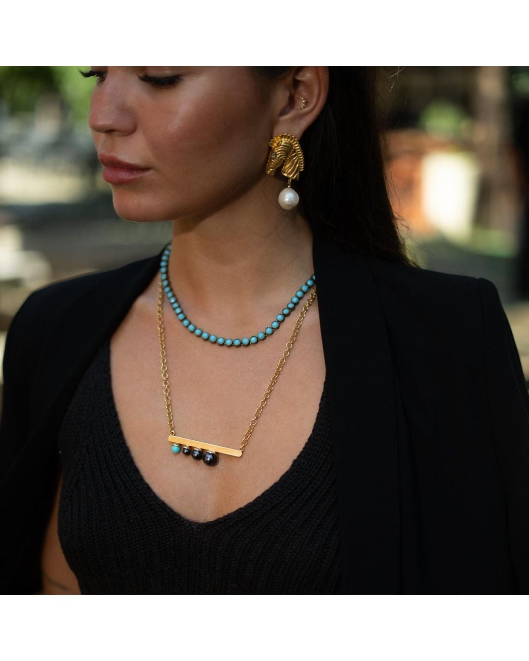 Ebru Jewelry Metallic Modern Harmony Pearl & Necklace