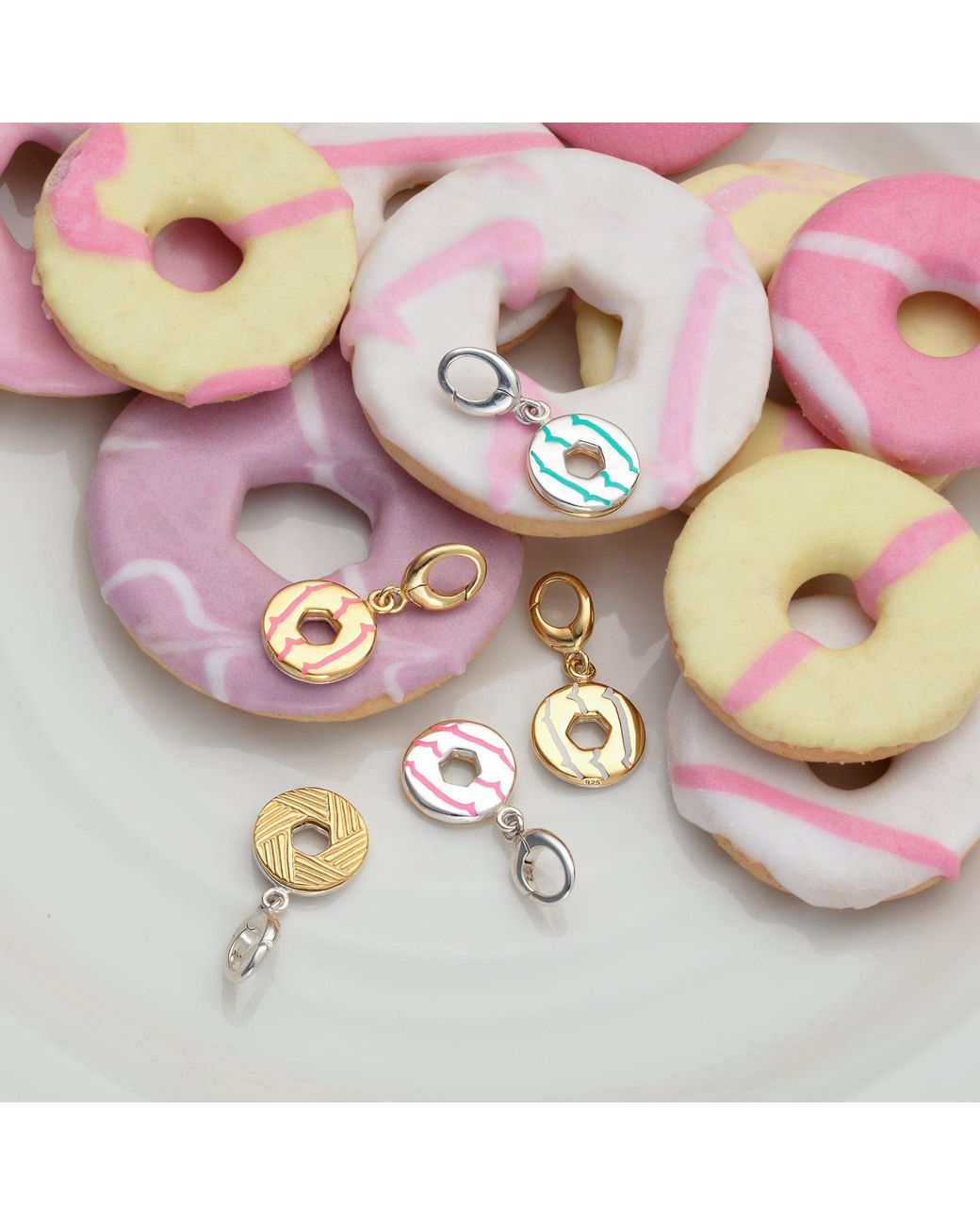 Lily Charmed Metallic Plated Party Ring Biscuit Charm Necklace With Enamel