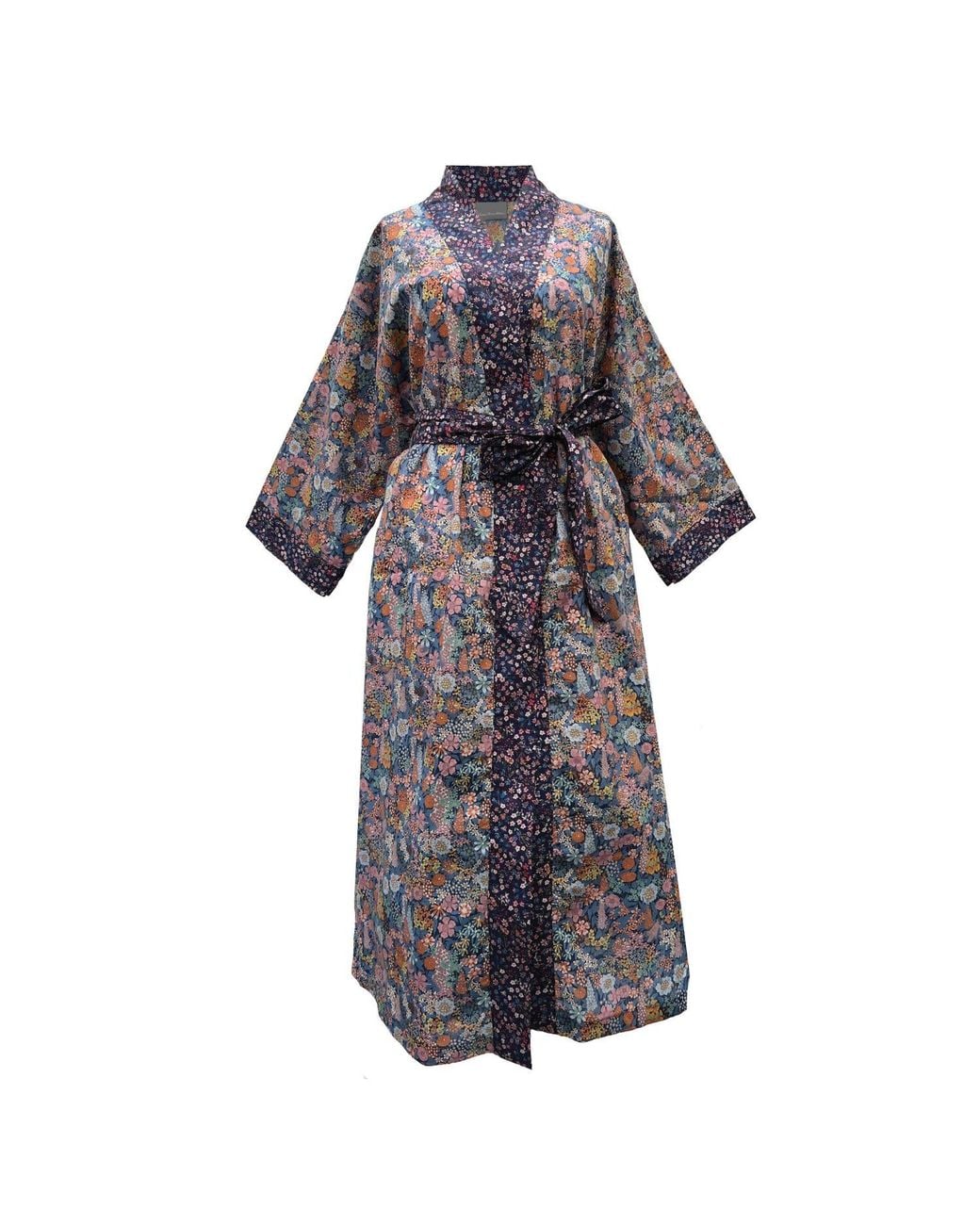 Lime Tree Design Gray Long Kimono Robe Lilac Ciara