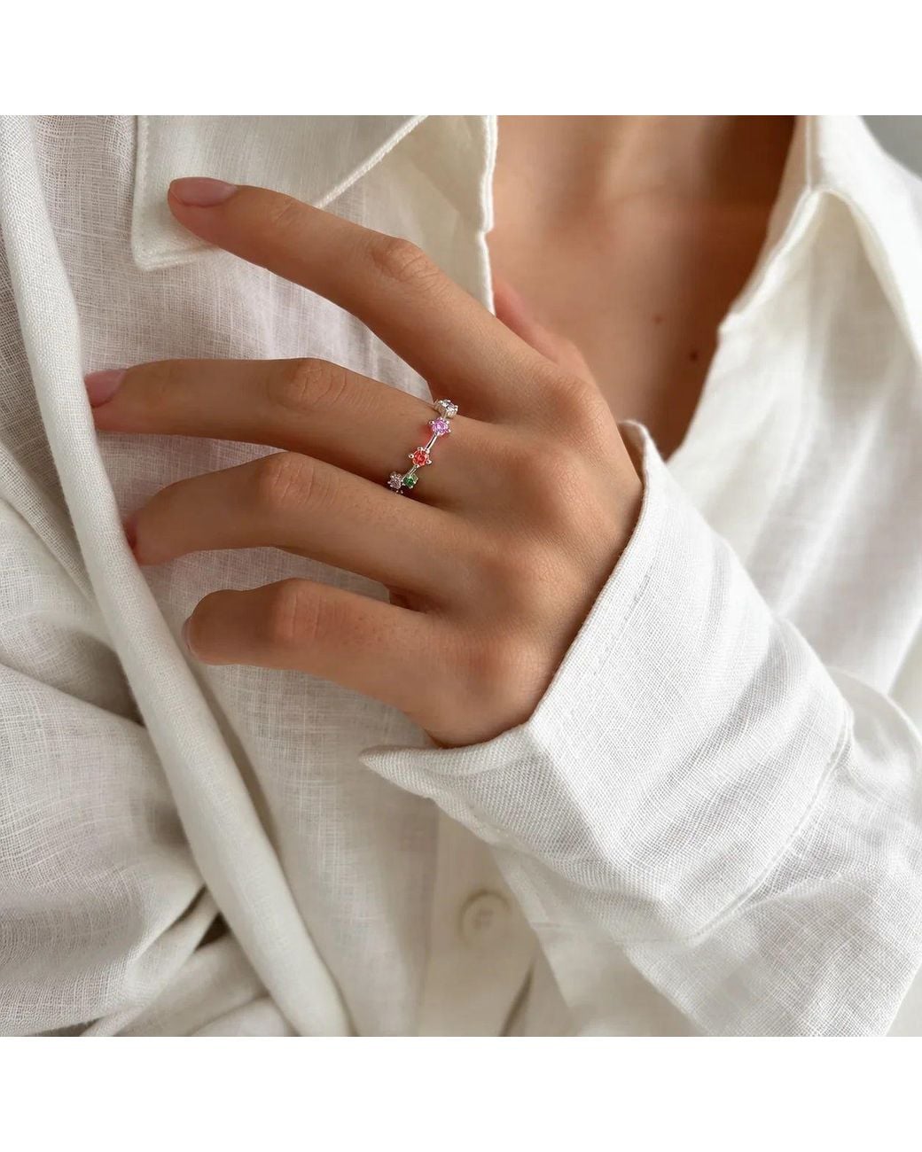 Angel Barocco Metallic Multicolour Zircon Vine Sterling Open Ring