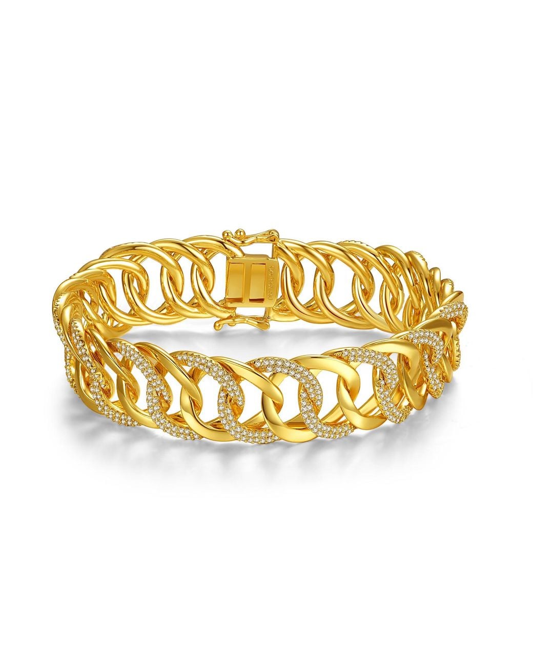 Genevive Jewelry Metallic Rachel Glauber Plated With Cubic Zirconia Interlocking Slinky Link Chain Bracelet