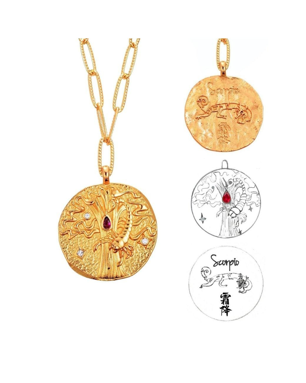 Aurozia Metallic Constellations Scorpio Double-Sided Coin Necklace