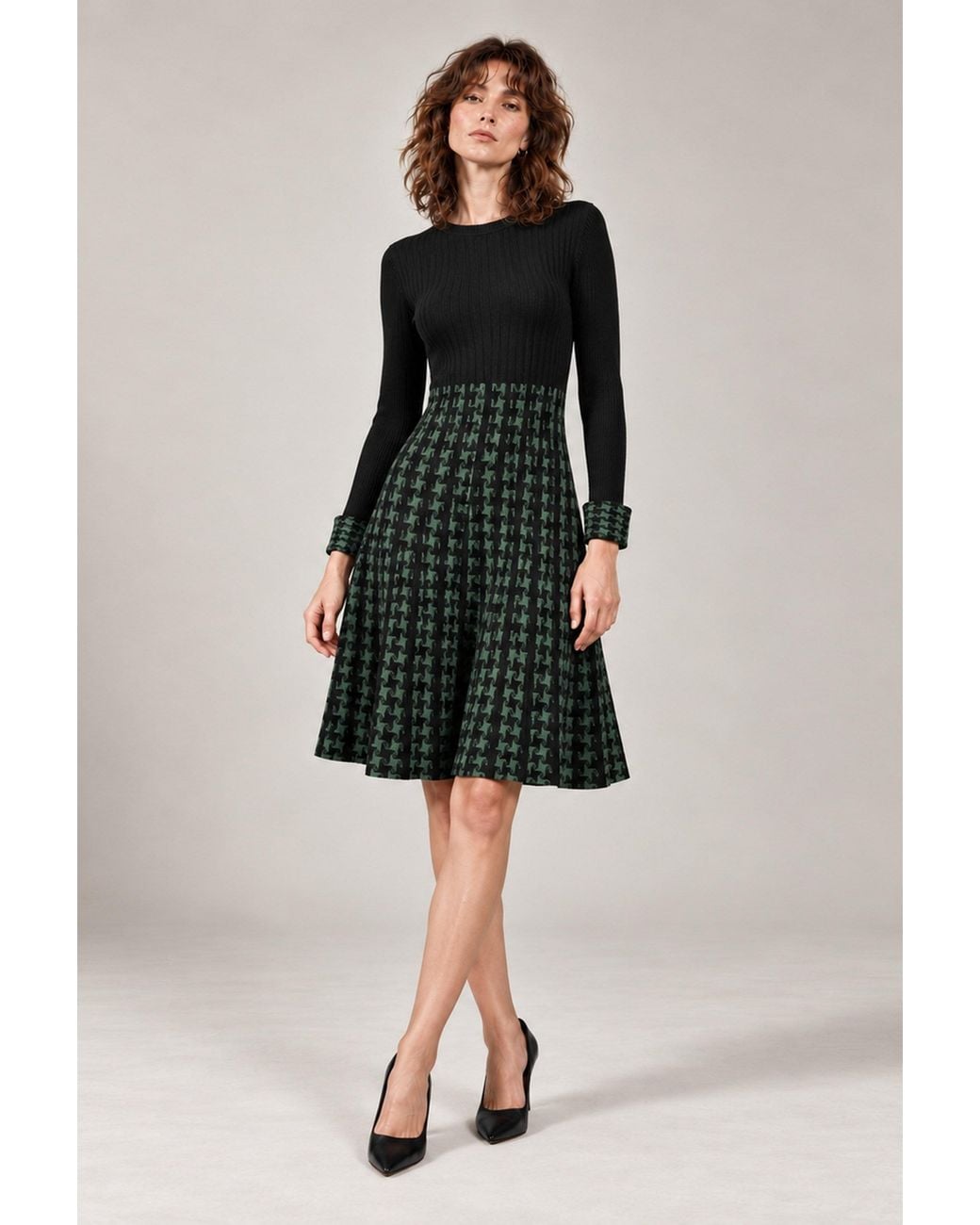 James Lakeland Black Houndstooth Knitted Dress