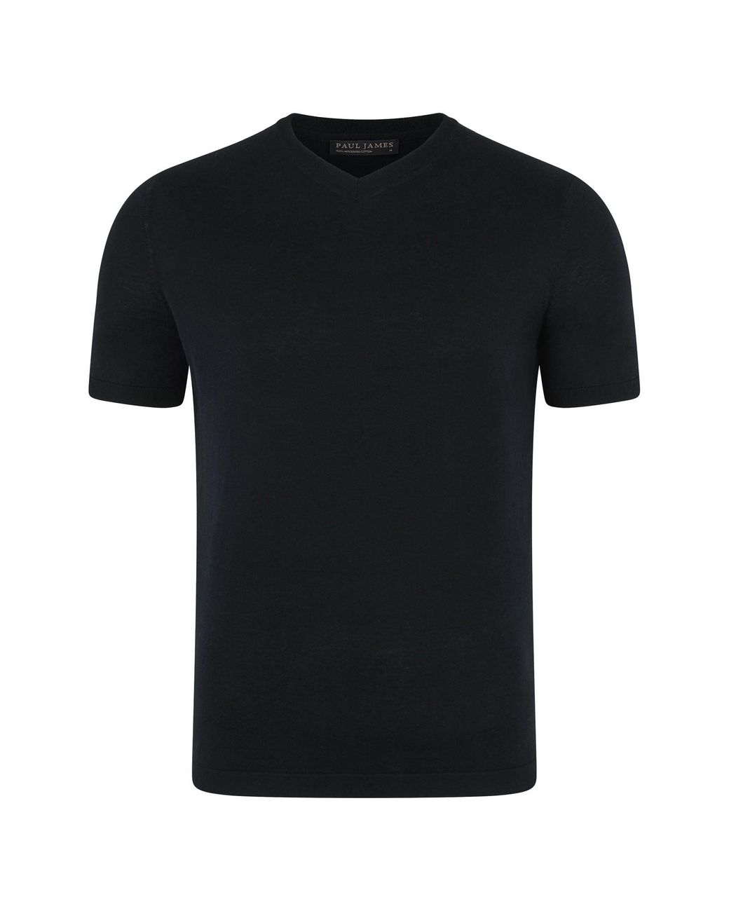 Paul James Knitwear Black Superfine Mercerised Cotton Adriano V Neck Knitted T-Shirt for men