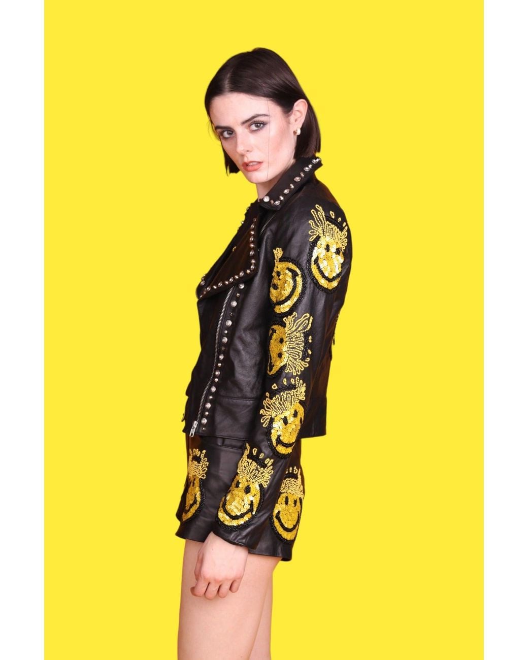 Any Old Iron Multicolor Mind Blown Smiley Leather Moto