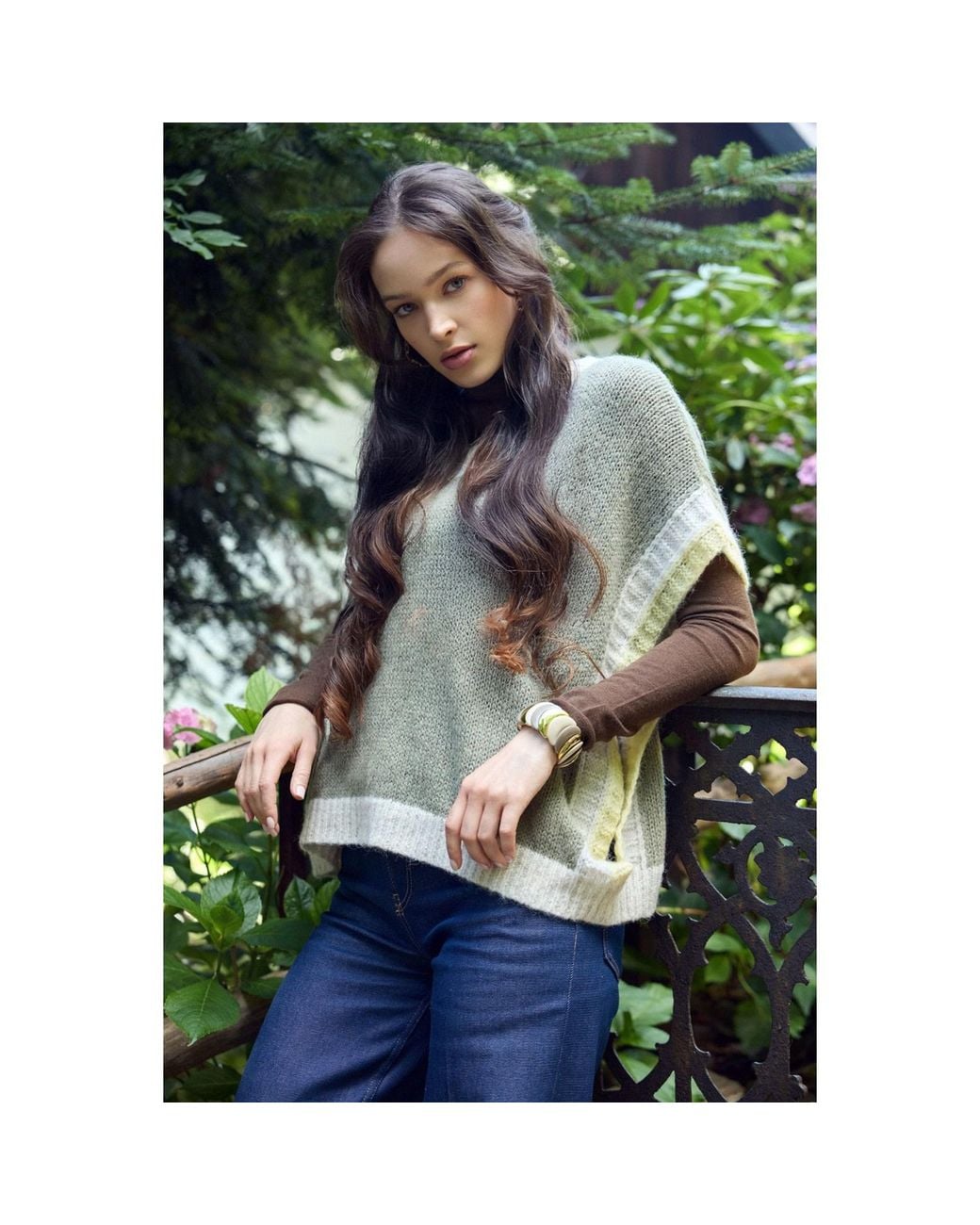 Saachi Green Colorblock Knit Moss Sweater Vest