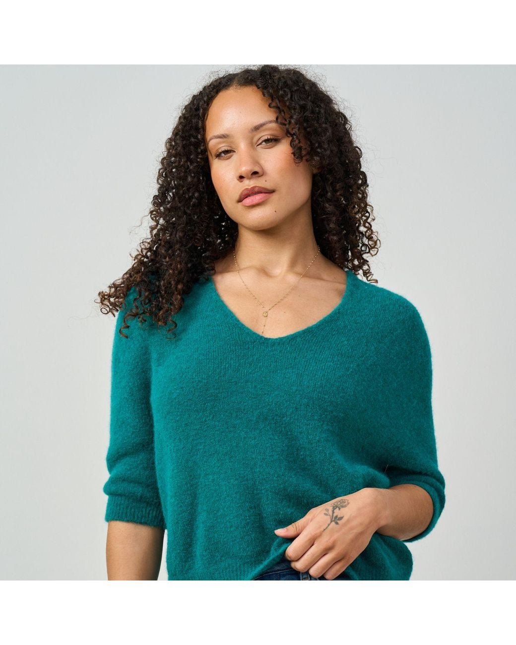Luella Fashion Green Valentina Short Sleeve V-Neck Alpaca Knit Jumper