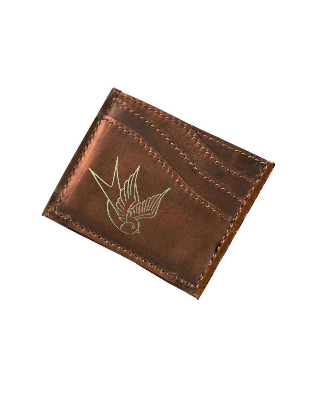 VIDA VIDA Brown Swallow Tattoo Leather Card Holder for men