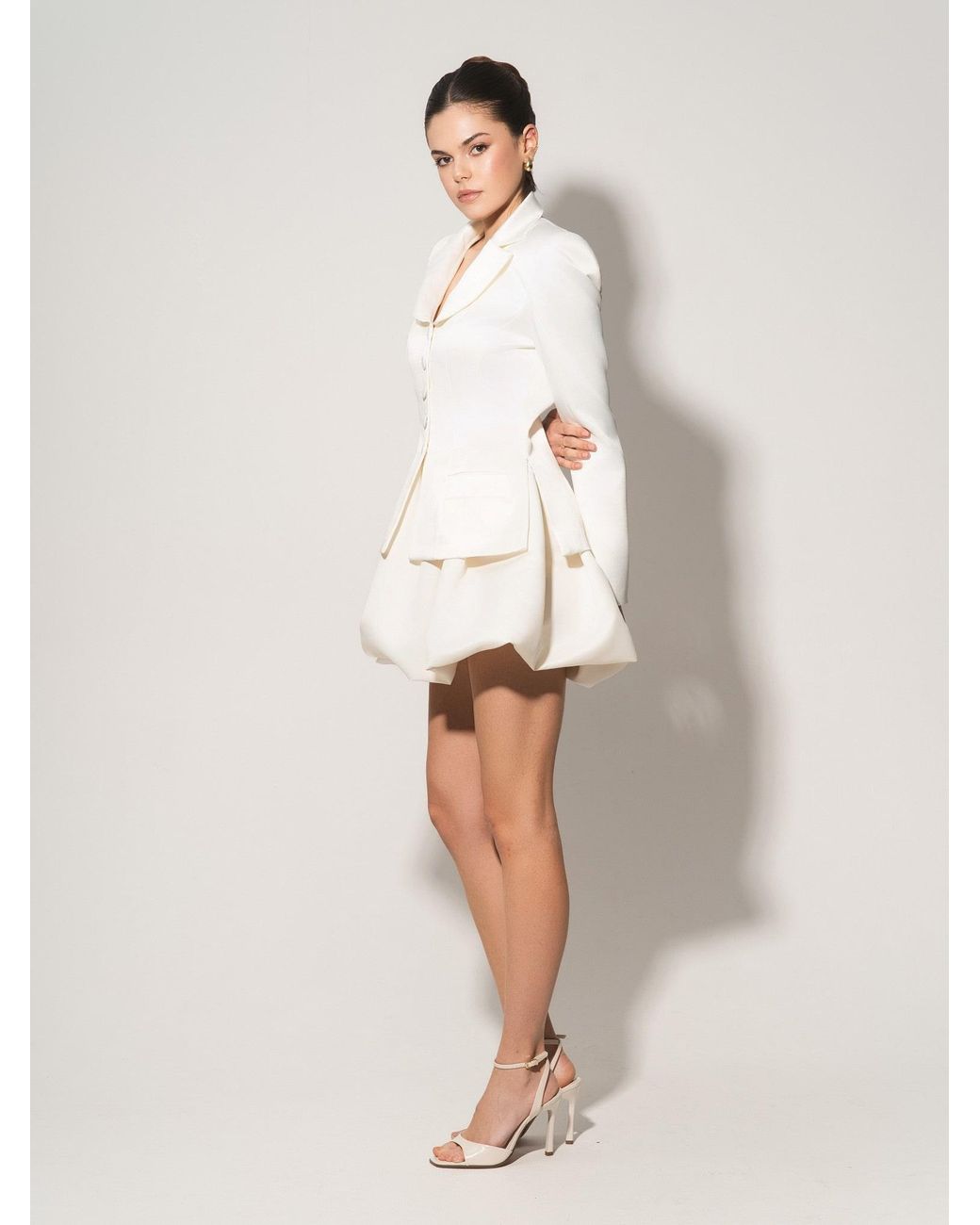 Tia Dorraine White Tailored Satin Blazer