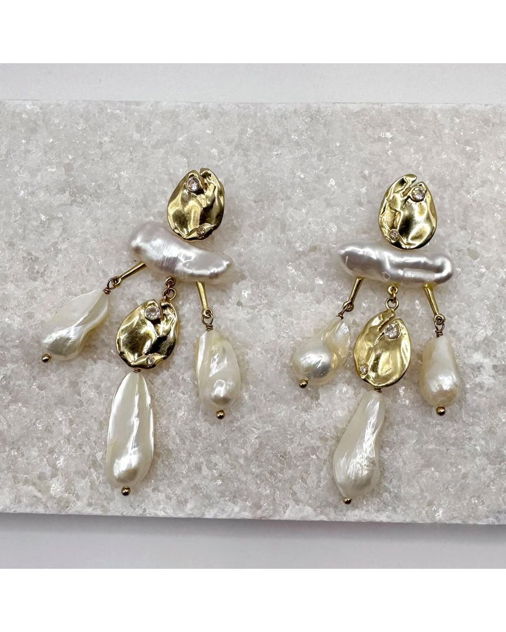 Rare Matters Jewelry Metallic Celestial Cascade Baroque Pearl Earrings