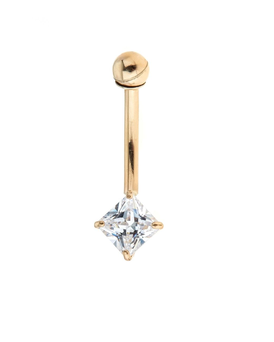 Zahav Jewelry White 10K Solid 14G Square Cz Belly Ring