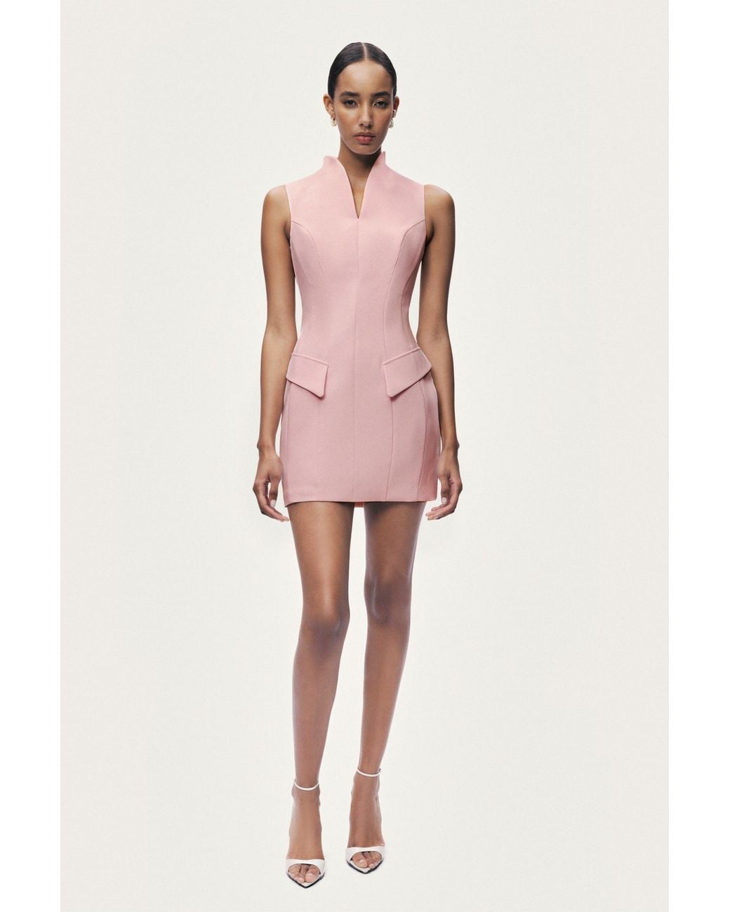 Nocturne Pink Mandarin Collar Mini Dress