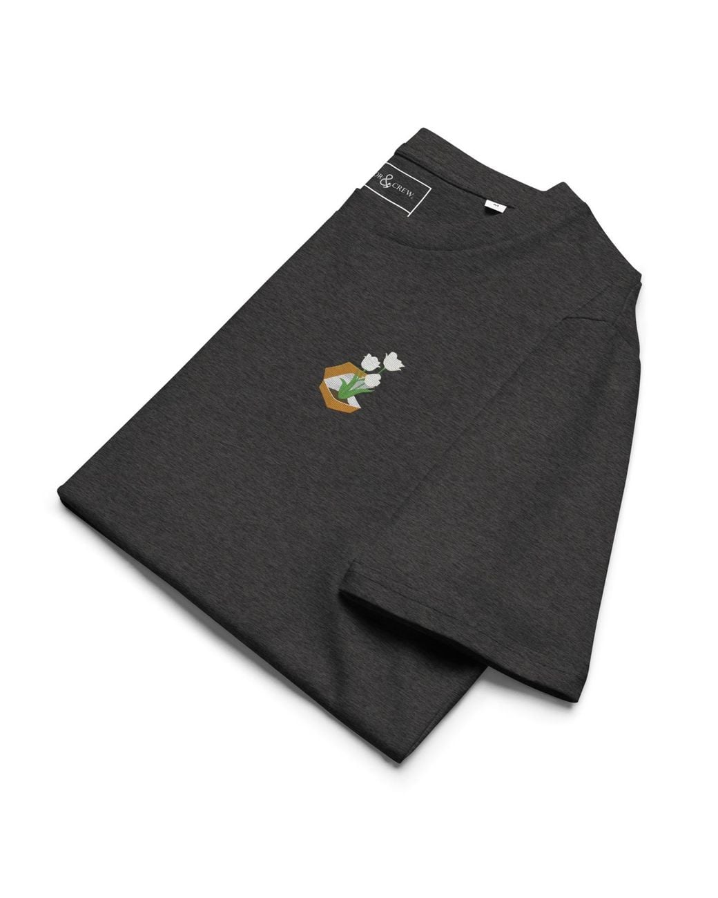 Anchor and Crew Black Heather Tulip Garden Dystopia Organic Cotton Embroidered T-Shirt