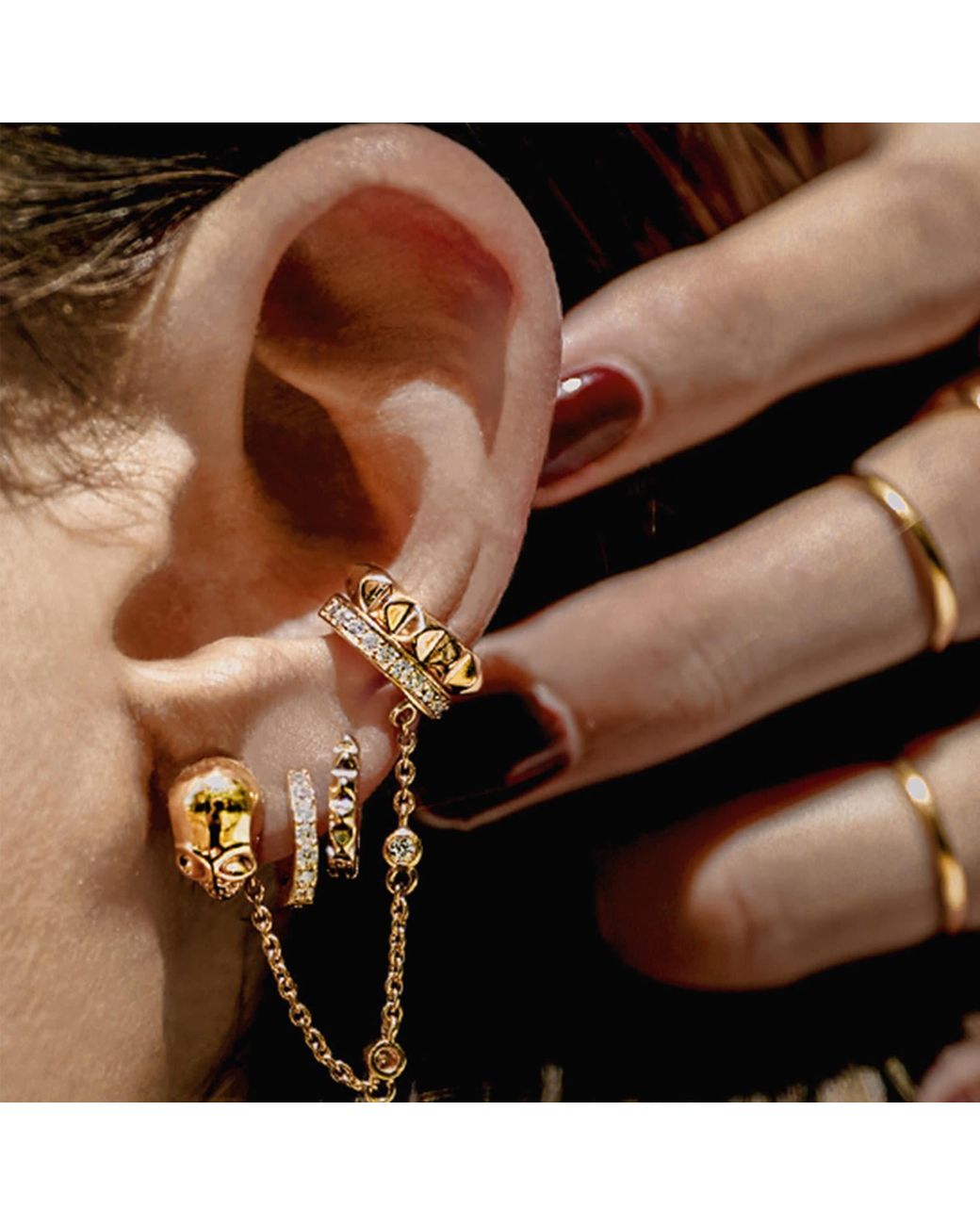 SALLY SKOUFIS Metallic Honeycomb Ear Cuff