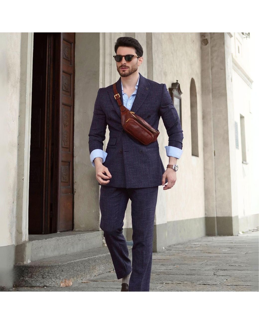 Time Resistance Brown Leather Sling Bag Belly Bag for men
