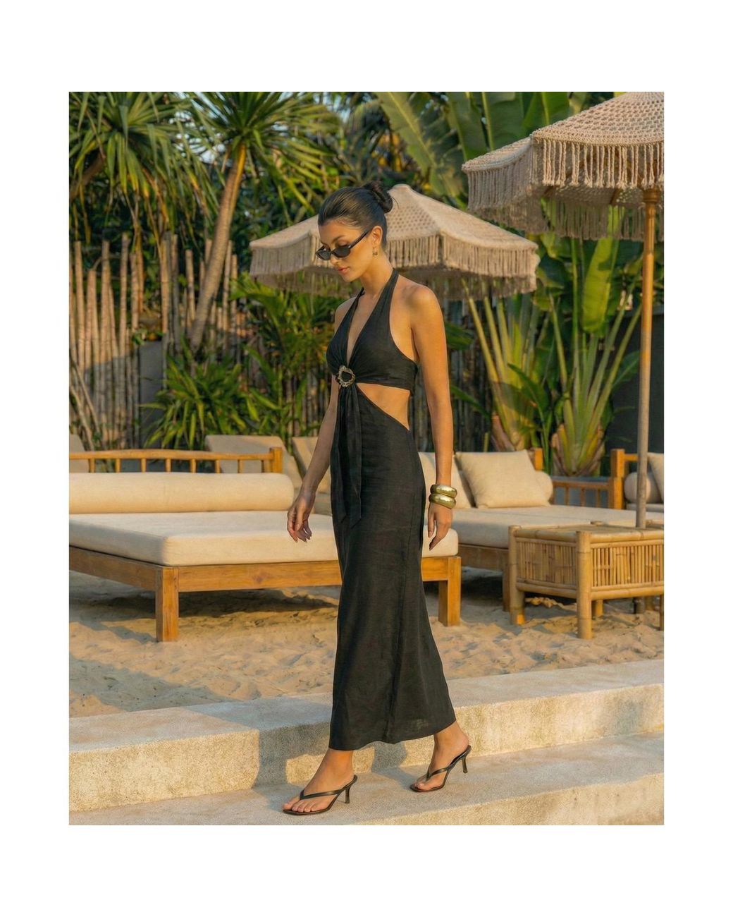 Women & Women Black Linen Functional Dress
