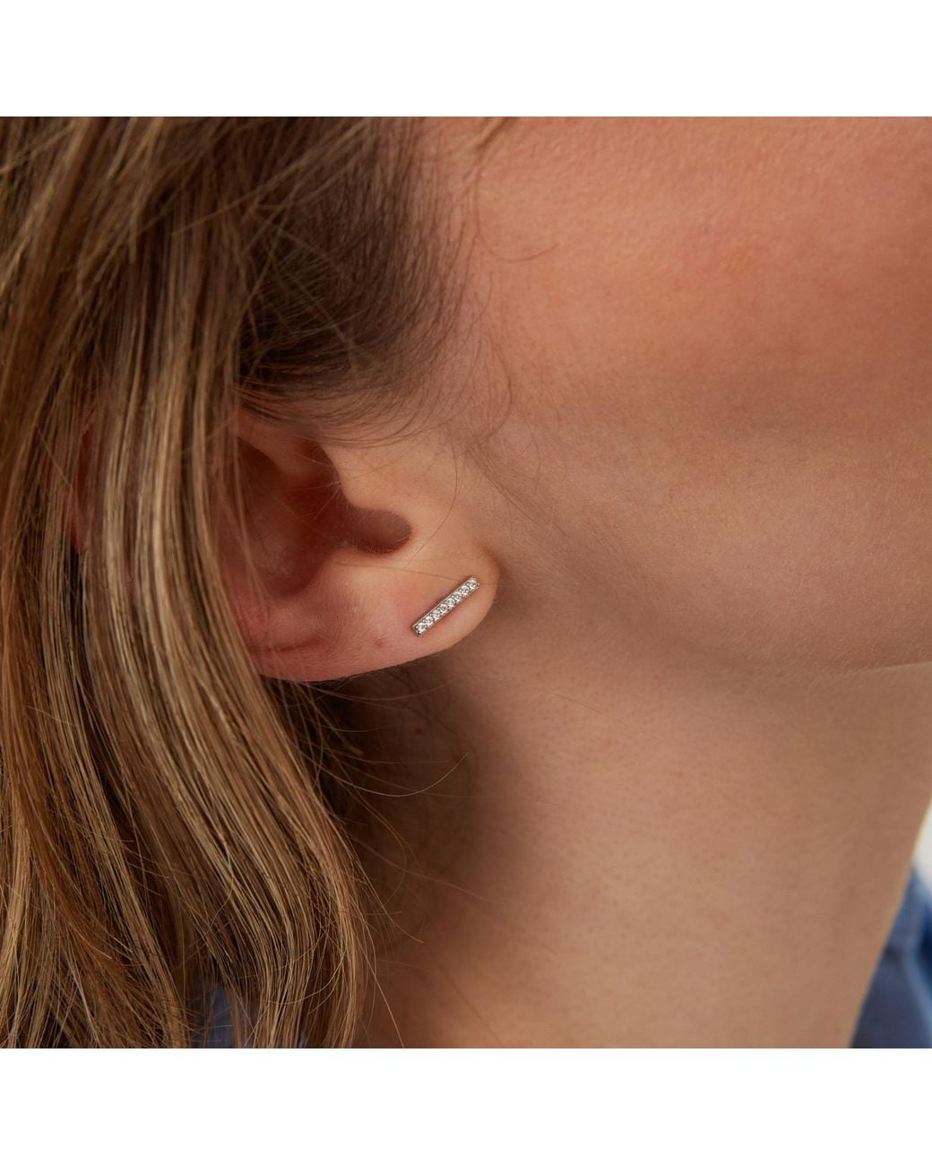 Spero London White Bar Stud Zirconia Earring Sterling