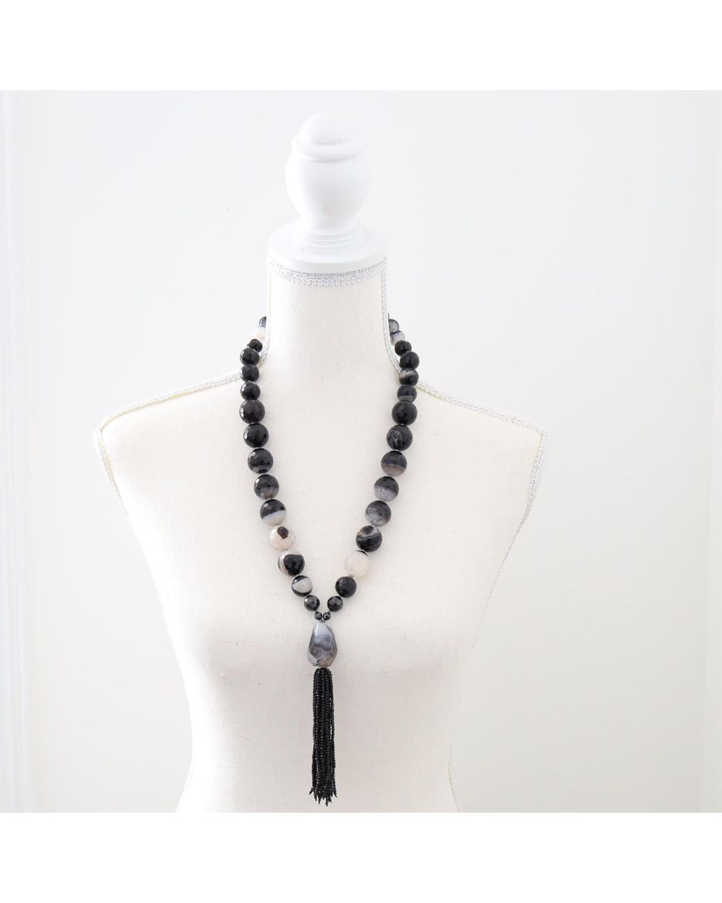 Shar Oke Metallic Clear Quartz & Agate, Cubic Zirconia & Spinel Tassel Beaded Necklace