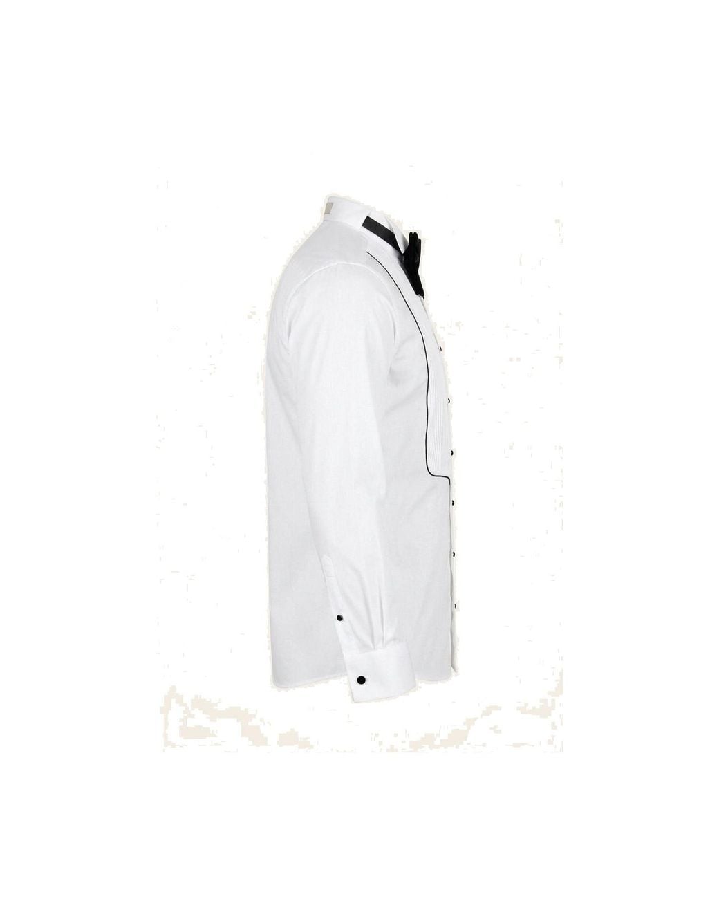 Ron Tomson White Pure Cotton Pleated Wing Tip Collar Shirt for men