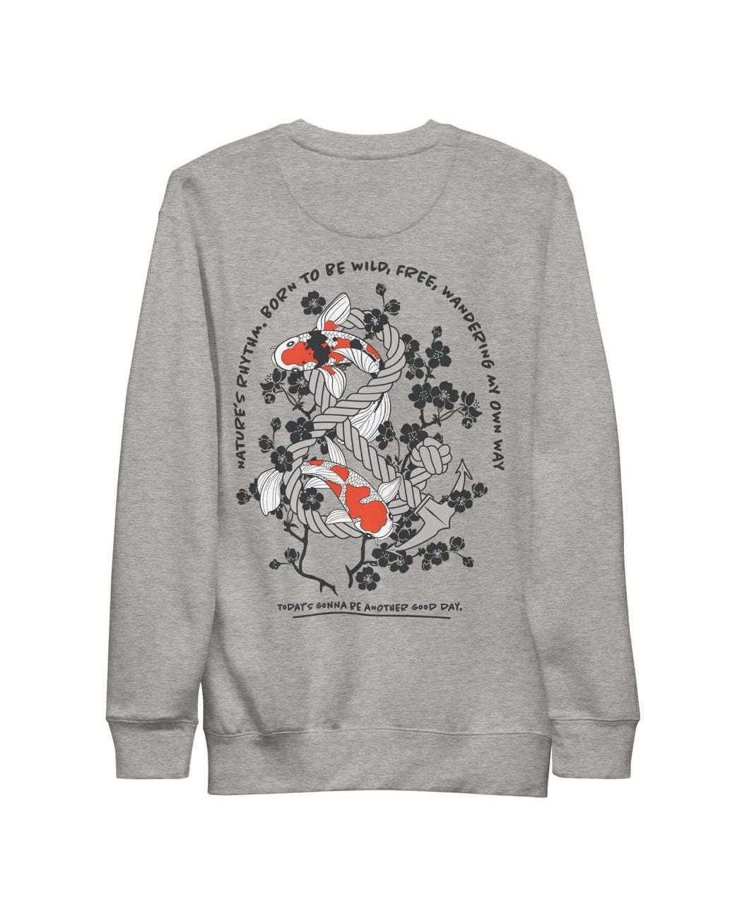 Anchor and Crew Gray Heather Koi Fish Another Good Day Cotton Blend Sweatshirt for men