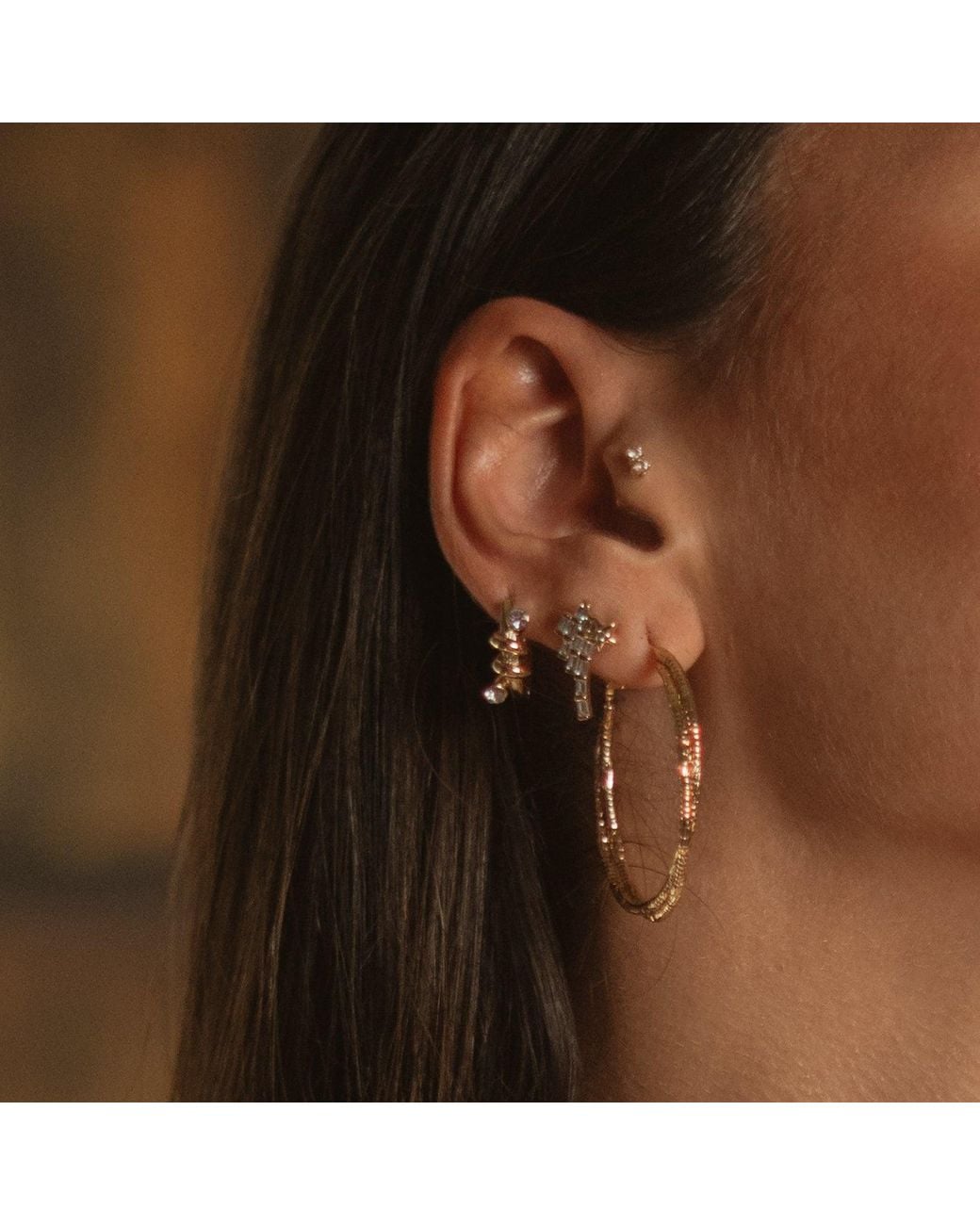 Ebru Jewelry Metallic Cosmic Shooting Star Baguette Diamond Stud Earrings