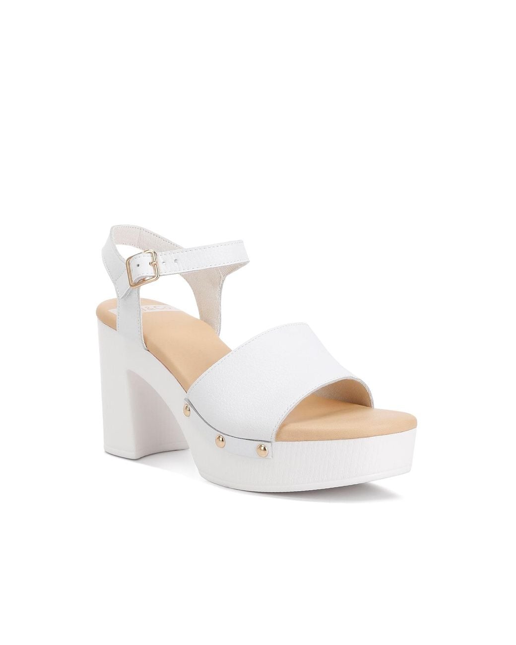 Rag & Co White Sawor Recycled Leather High Block Sandals