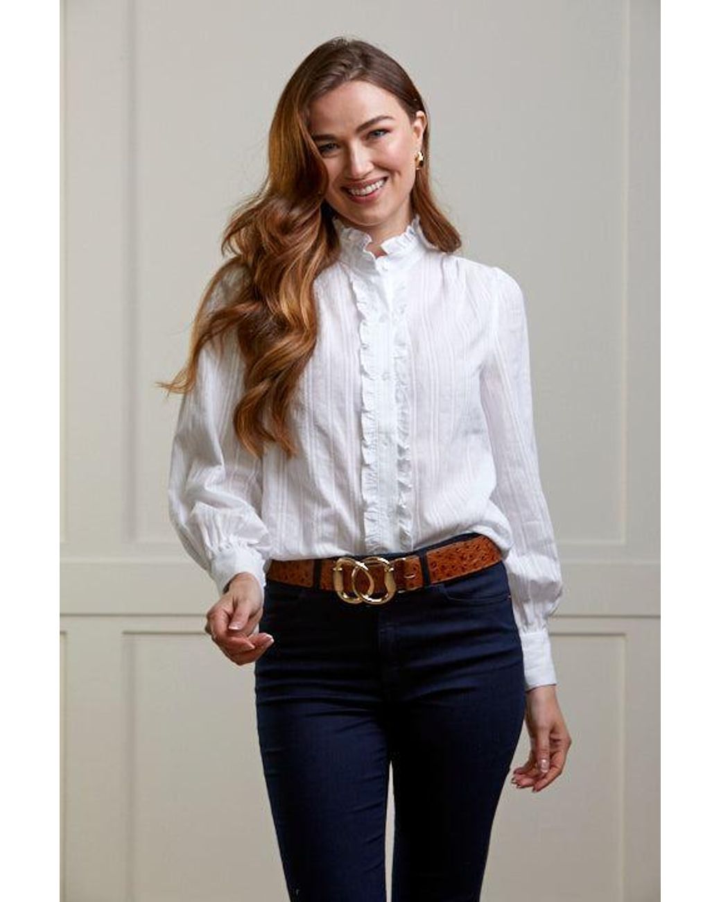 Guinea London White Frilled Cotton Blouse