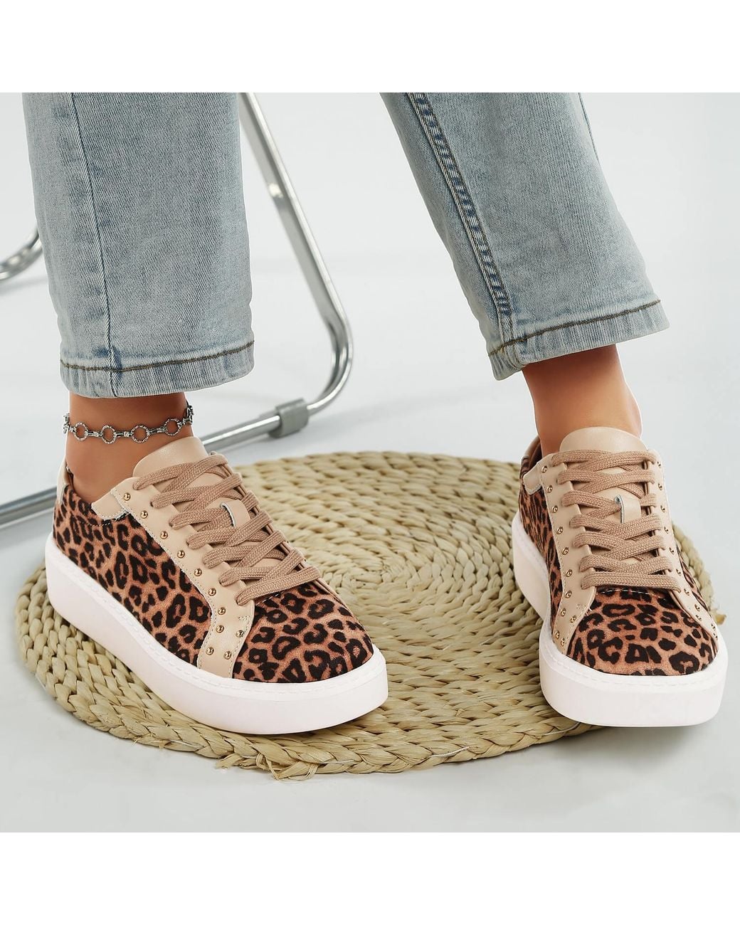 Rag & Co Brown Flippin Studded Leopard Print Chunky Sneakers