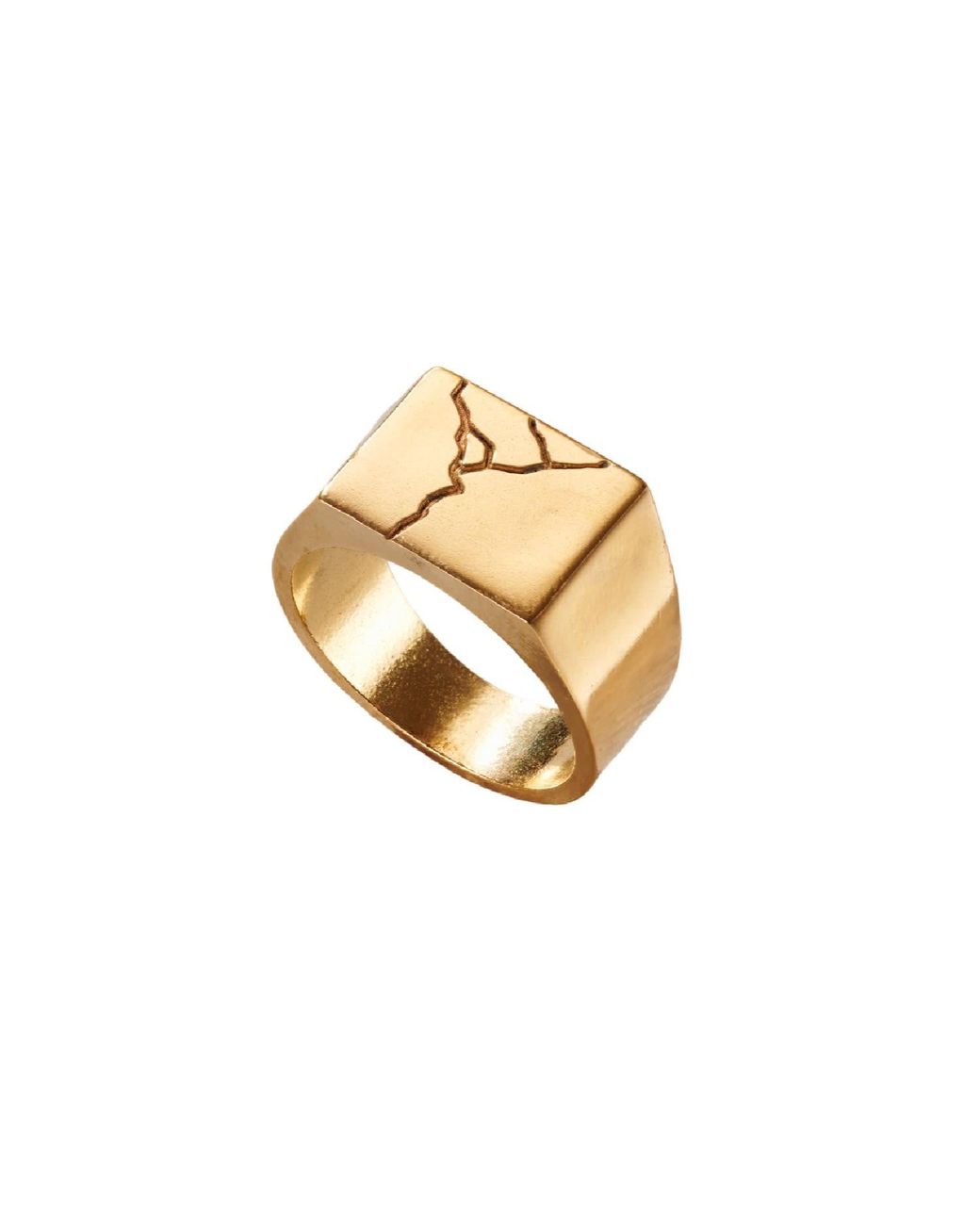 Posh Totty Designs Metallic Yellow Gold Plated Unisex Chunky Kintsugi Signet Ring for men