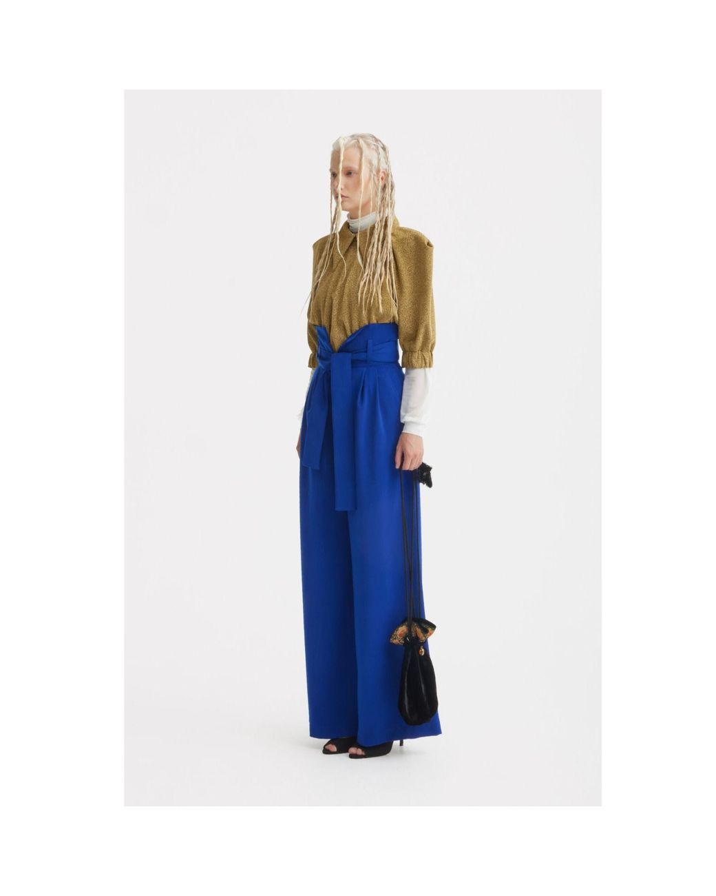 Julia Allert Green Evening Metallic Knit Puff Sleeve Blouse