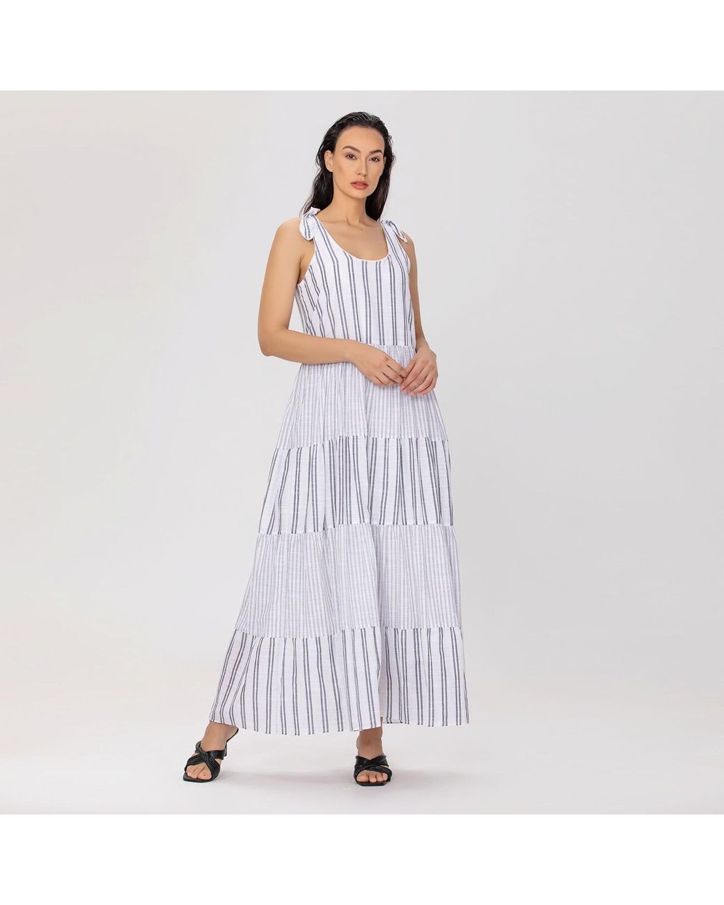 Smart and Joy Purple Tiered Panels Stripes Game Dress