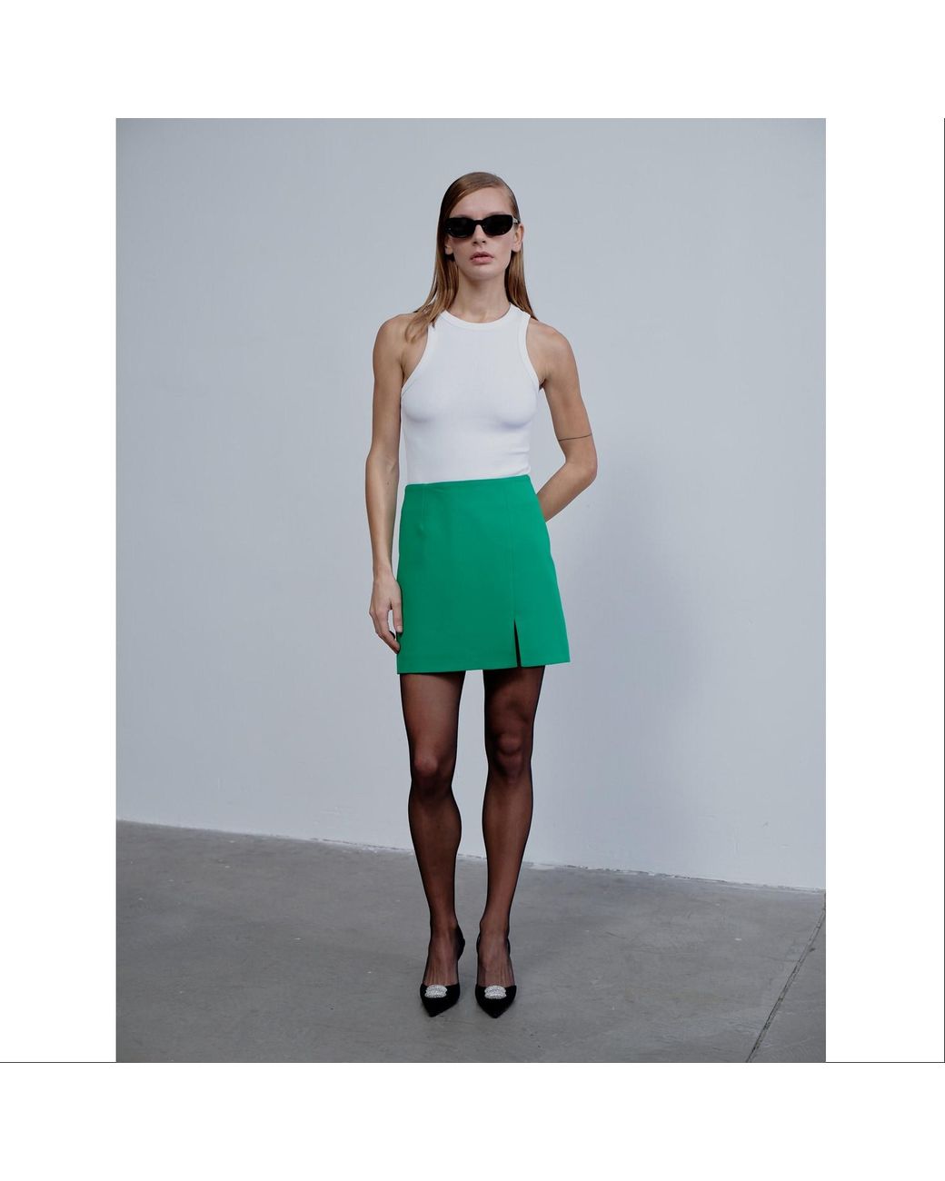 NAZLI CEREN Green Vance A Line Mini Skirt