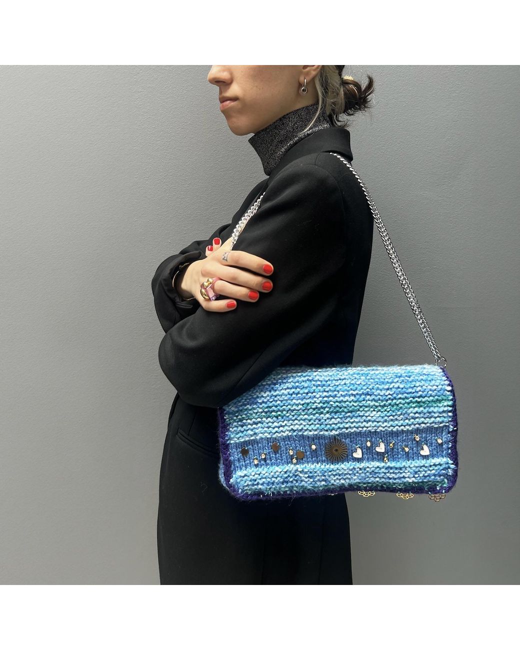Hilo De Mar Blue Cíes Hand Knitted Bag With Charms