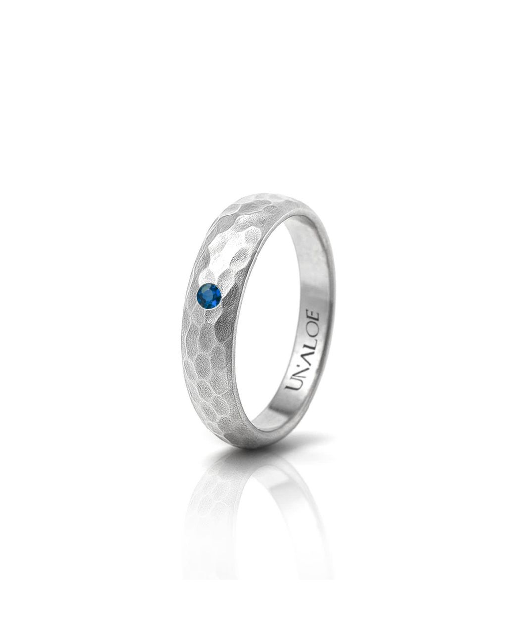 Unaloe Metallic Hammered Sterling Band Ring With Sapphire