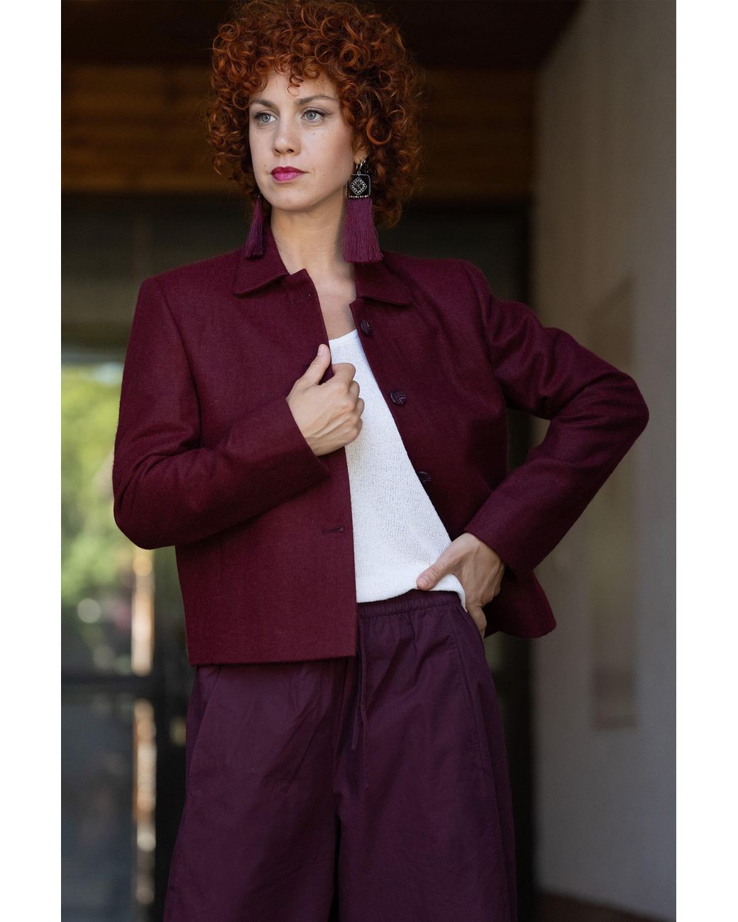 Stovaria Purple Smoked Burgundy Himalayan Yak Wool Cropped Statement Jacket