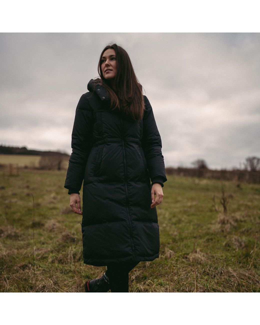 BEIRA Green Alexis Longline Padded Puffa Coat With Cowl Hood Midnight