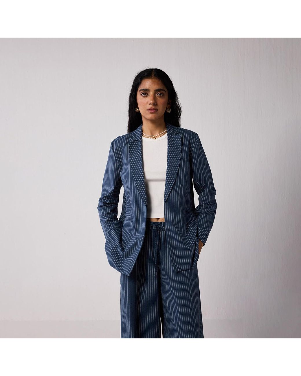 REISTOR Blue Wide-Leg Drawstring Pants With And Stripes