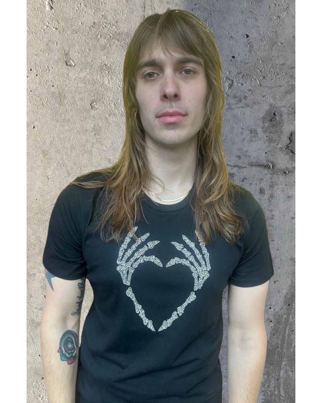 Any Old Iron Blue Beaded Skull Heart T-Shirt for men